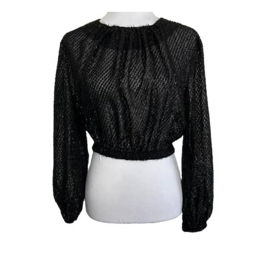 ELLIATT Top Black Cropped Tinsel Holiday Festive Blouse Kadis Size XS‎